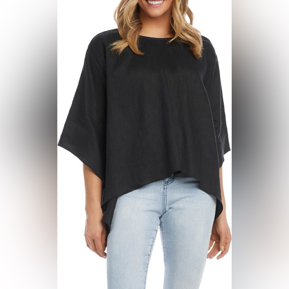 Karen Kane Black Flare Hem Linen Top Size Small